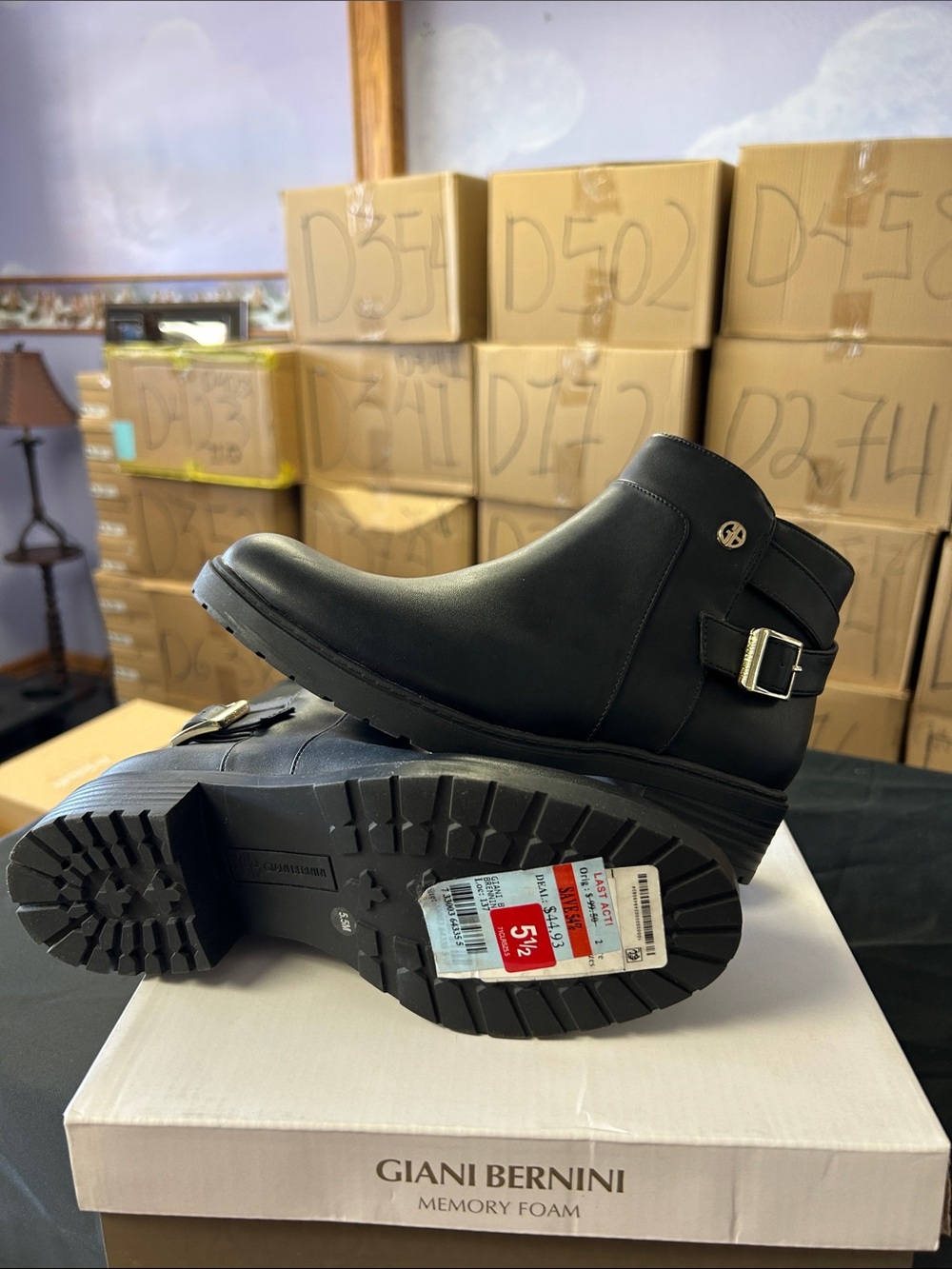 Giani Bernini Men’s Black Leather Ankle Boots with Side Buckle